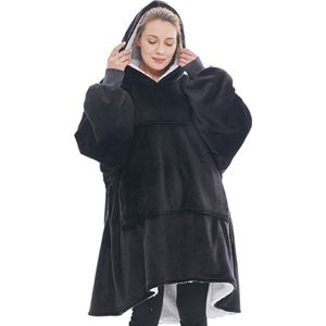 Zenful Original - Oversized Hoodie Deken - Met Capuchon - Deken met mouwen - Extra warm, zacht en lang - Dames - Zwart