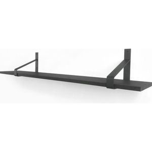 Eiken wandplank zwart 50 x 20 cm 18mm inclusief metalen plankdragers - Plankjes aan muur - Wandplank industrieel - Fotoplank