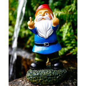 Tuinkabouters - Tuinornamenten voor buiten - Dubbele middelvinger-dwergen - 4 cm - Brutale hars-dwerg standbeeld - Gazon decoratie - Outdoor decoraties - Terras - Housewarming tuincadeau - Blauw .