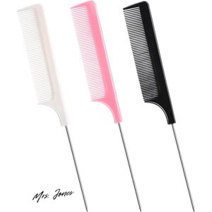 Mrs. Jones Collection Haarkammen Set - Antistatisch - Fijne tanden - Roestvrijstalen handvat - Voor mannen en vrouwen .