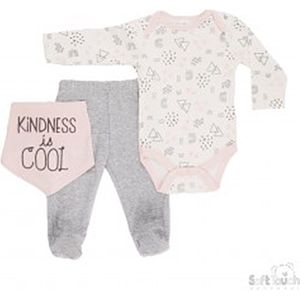 Kledingset - Broekje/Romper/Bandana - Roze/Grijs/Ecru - 3-6 maanden - Soft Touch