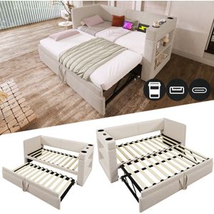 Daybed bed met 2 lades - fluwelen stof - 90x190 cm - met lattenbodem - Roze
