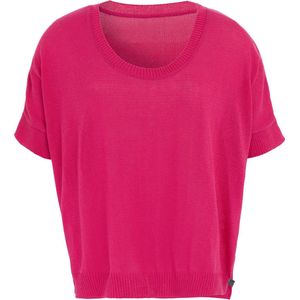 Knit Factory Senna Gebreide Dames Top - Trui met korte mouwen - Gebreide t-shirt - T-shirt - Shirt Gemaakt van 50% gerecyceld katoen - Ronde hals - Fuchsia - Felroze - 36/44