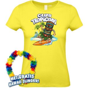 Dames t-shirt Tiki Surfer | Toppers in Concert 2024 | Club Tropicana | Hawaii Shirt | Ibiza Kleding | Lichtgeel Dames | maat XXL