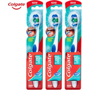 Colgate Whole Mouth Clean 360° Tandenborstels Medium - 3 Stuks - Tandenborstel en Tongreiniger - Ervaar Optimale Tandverzorging