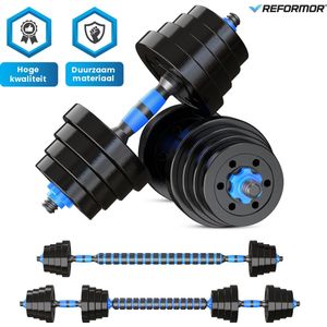 Reformor® - Halterset - Dumbells Set - Verstelbare Dumbells – 20KG - Halterstang Met Gewichten – Blauw