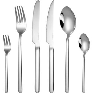 Deleca 6 Persoons Luxe Bestekset Velora - Lepels, Messen, Vorken, Steakmessen & Gebaksvorkjes - Vaatwasserbestendig Bestek - Zilver / Edelstaal
