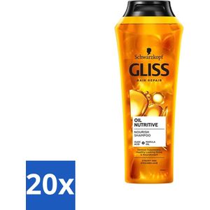 20 x Gliss - Shampoo - Oil Nutritive - Voor Voedend en Zijdezacht Haar - 250 ml - Voedend Haar Shampoo - Droog Haar Shampoo - Lang Haar Shampoo - Zijdezachte Haar - Gespleten Haarpunten