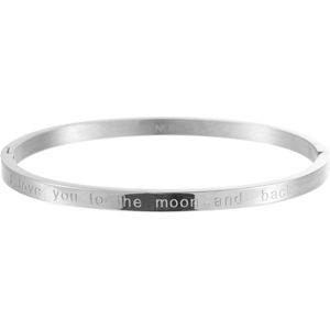 Nouka Dames Armband – Stainless Steel – Zilver Gekleurde Bangle – I Love You To The Moon And Back – Cadeau voor Vrouwen – Cadeau Voor Moeder - Valentijnsdag - Valentijn