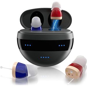 WK® 2x Mini Digitaal Intelligente Ruisonderdrukking Gehoorapparaat- Uitgerust met snelle geluidsverwerking- Links én rechts draagbaar - Gepatenteerde Japanse nanotechnologie-HiFi-geluid van hoge kwaliteit - Lange batterijduur ≥ 25 uur - rood+blauw