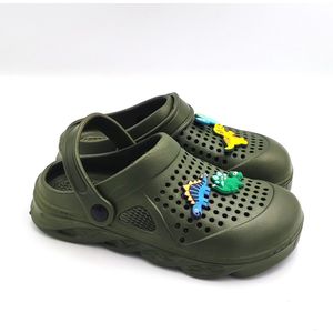 Kinder klompen dinosaurus - meisjes en jongens clogs - kahki, blauw en groen dino fantasie - ideaal voor thuis of op het strand - maat 32