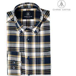 Chris Cayne heren blouse - overhemd 2061 - blauw/oker ruit - maat XXL
