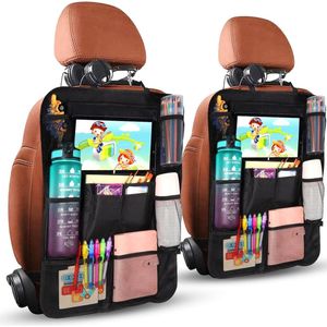 Autostoelbeschermer voor de achterbank, set van 2 autostoelbeschermers voor kinderen, waterdicht en gemakkelijk te onderhouden, gemaakt van Oxford-stof. Deze autostoelbeschermer dient ook als organizer voor iPads en tablets tot 10,5 inch.