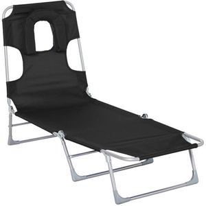 Gran VidaÂ® - Opvouwbare Ligstoel - Verstelbare Rugleuning - Inclusief Leesgat - Lichtgewicht & Compact - Zwart