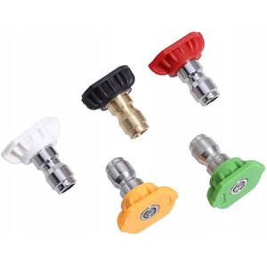 Rosfix Set van 5 sproeiers met snelkoppeling voor hogedrukreiniger (0°, 15°, 25°, 40°, 60°) + Spuitlans voor hogedrukreiniger 1/4"" 34 cm gebogen onder 30°