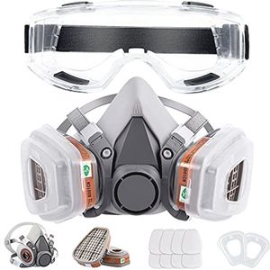Herbruikbaar Halthalfgelaatsmasker met Veilheidsbril voor Schilderen, Lassen, Polijsten en Houtbewerking
