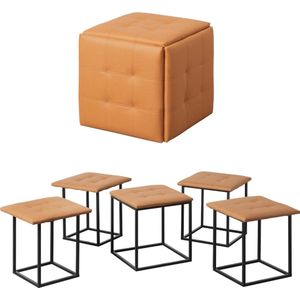 Brulo – ottoman 5 in 1 poef – stoel – 5 stoelen – oranje – met wielen