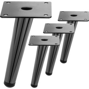 PrimeMatik - Set van 4 meubelpoten met conische vorm en antislipbescherming 15cm zwart metaalkleur