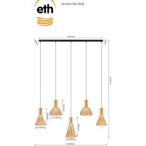 ETH Lisa Hanglamp zwart+brons 5xGU10 ex.bulb L120xW12xH2.5cm + 200cm kabel