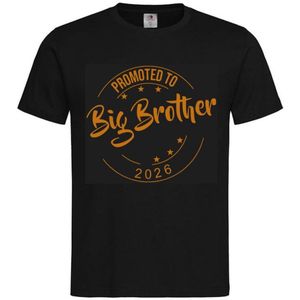 Shirt Aankondiging zwangerschap Promoted to Big Brother 2026 | korte mouw | Zwart/tan | maat 134/140 zwangerschap aankondiging bekendmaking Baby big bro brother