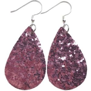 Oorhangers - dames oorbellen - roze - glitter druppel - cadeau voor vrouw - Liefs Jade