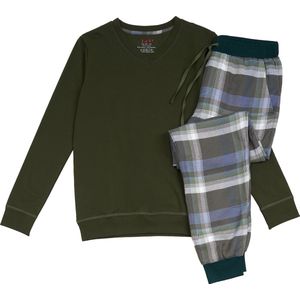 La-V pyjama sets voor jongens met geruite flanel broek - Grijs/navy 140-146