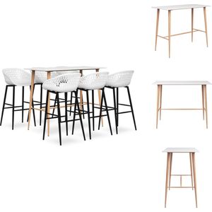 vidaXL Bartafel Set - Wit - MDF/Metaal - 120x60x105 cm - 1 tafel 6 kruk - Set tafel en stoelen