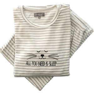 Cocodream dames pyjama velours - Good Night - Warme winter vrouwen pyjama - XL - Creme