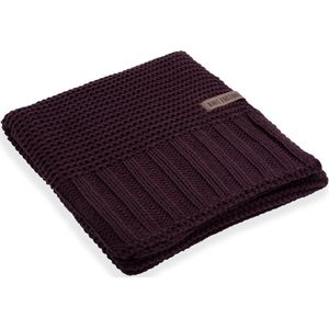 Knit Factory Vinz Gebreid Plaid - Woondeken - plaid - Wollen deken - Kleed - Aubergine - 160x130 cm
