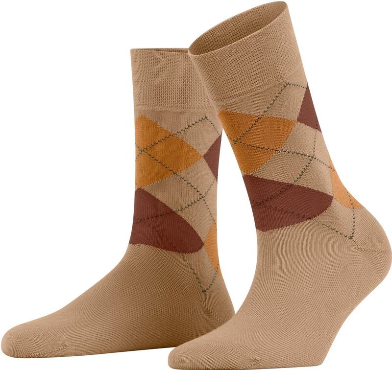 FALKE - Sensitive Argyle - Katoen Sokken - Beige - Comfort Tailleband