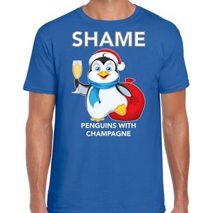 Pinguin Kerstshirt / Kerst t-shirt Shame penguins with champagne blauw voor heren - Kerstkleding / Christmas outfit L