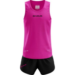Sport kledingset Running/Hardlopen/ Fitness, Givova Kit New York KITA07, Fuxia Roze /Zwart, maat S