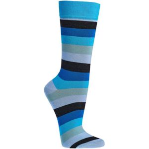 2 Paar biologisch katoenen sokken – naadloos – zachte boord – blauw gestreept – maat 42/47