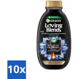 10 x Garnier Loving Blends Magnetic Charcoal Shampoo 300 ml - Shampoo Voor Vet Haar - Hydratatie Voor Droge Haar - Actieve Charcoal Shampoo - Vet Hoofdhuid Shampoo - Haarverzorging