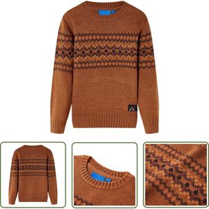 vidaXL Meisjestrui - Kindertrui - Kindertrui gebreid 116 cognackleurig - Jongenstrui - Bruine Trui - Katoenen Trui