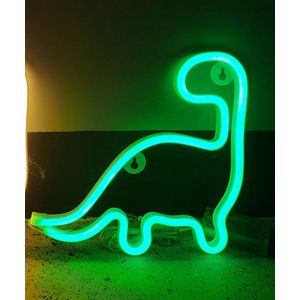 Groenovatie LED Neon Wandlamp ""Dino"" - Op Batterijen en USB - 23x23x2cm - Groen