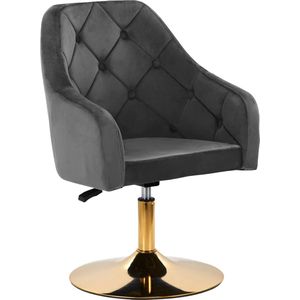 Draaistoel LUX grijs fluweel - salonstoel - decor - visagie stoel - kapper stoel - fluweel - gouden stoel