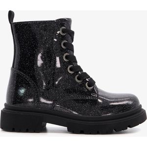 TwoDay leren meisjes veterboots met glitter zwart - Maat 27