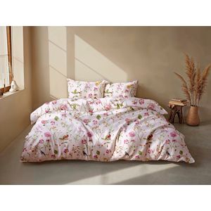 Zohome Dekbedovertrek Zita - Roze - Tweepersoons - Dekbedhoes van 100% Katoen - Bloemen - 200x220 + 2 slopen 60/70 cm
