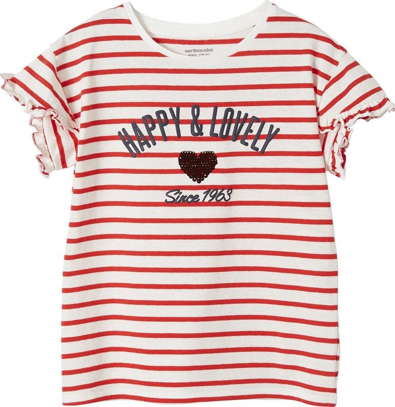 Vertbaudet - Gestreept T-shirt - Meisjes - Met Paillettenhartje