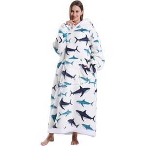 Oversized Hoodie Deken – Draagbare Deken voor Dames & Heren – One Size – Haai Print