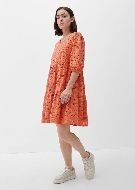 s.Oliver - Jurk - Perzik - Flare - Knielengte - Driekwart Mouw