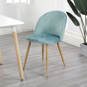 Wildor® Set van 4 stoelen met groene fluwelen bekleding - Metalen stoelpoten met hout look - Luxe eetkamerstoelen - Woonkamerstoelen - Groen fluweel - Zithoogte 43cm