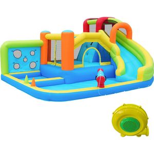 7-in-1 Opblaasbaar Springkasteel – Waterpark + Trampoline + Glijbaan – met Blower – 3-8 jaar – Tot 180 kg