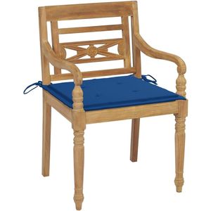 vidaXL Stoelen Batavia 4 st met kussens massief teakhout Tuinstoel - Teak Hout - Buitenkamer - Eetkamerset - Lounge Set - Balkon Meubel - Veranda Meubel - Blauw - Bataviastoel - Bataviastoelen - Batavia Stoel - Batavia Stoelen