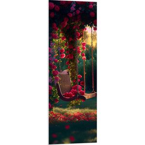 PVC Schuimplaat- Romantische Schommel aan Roze Bloemenboog - 40x120 cm Foto op PVC Schuimplaat