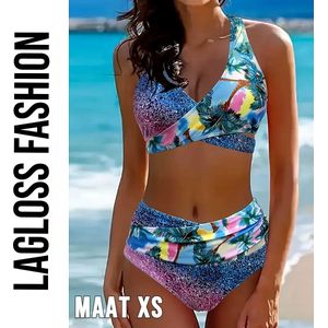 LaGloss® 2-Delige Bikini Set – Tropische Print – Hoogelastisch & Sneldrogend – Dames Badmode Zomer – Maat XS