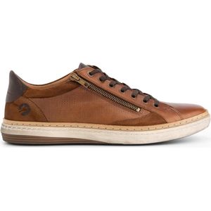 Travelin' Daventry Herensneaker - Leren veterschoen met rits - Cognac bruin leer - Maat 43