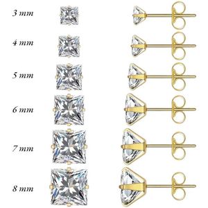 Aramat Jewels Oorbellen - Stalen Goudkleurige Vierkante Oorbellen Transparant - Roestvrij staal - Mannen - Kinderen - [6mm,2mm,3mm,4mm,5mm,7mm]