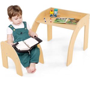COSTWAY Kindertafel met stoel, kinderzitgroep van hout, ruimtebesparend, schildertafel voor kinderen met afgeronde randen, kindermeubelset voor kinderkamer, speelkamer, voor jongens en meisjes vanaf 3 De COSTWAY Store openen